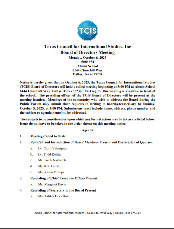 TCIS Agenda