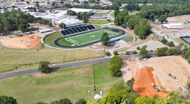 The former softball field location is on the left, the new location is on the right