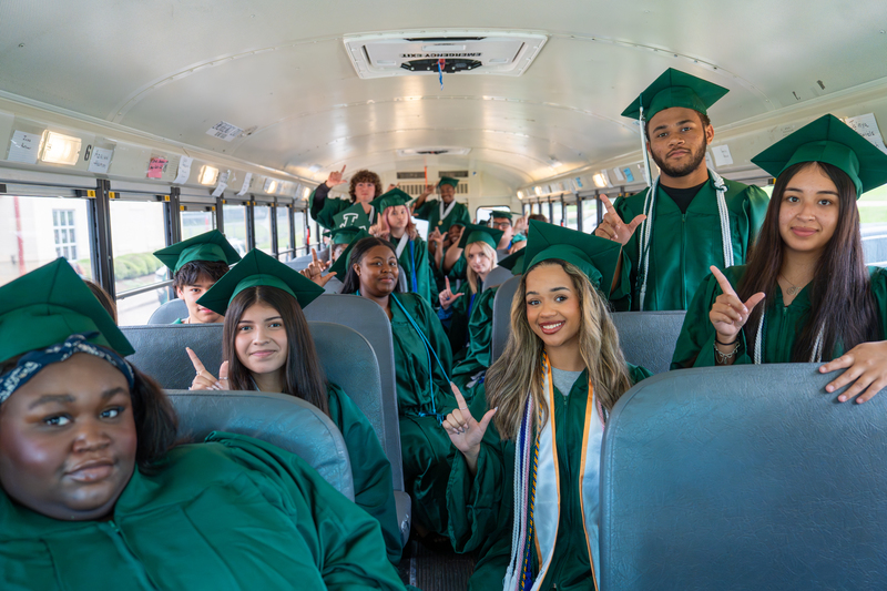 Lobo seniors on bus.