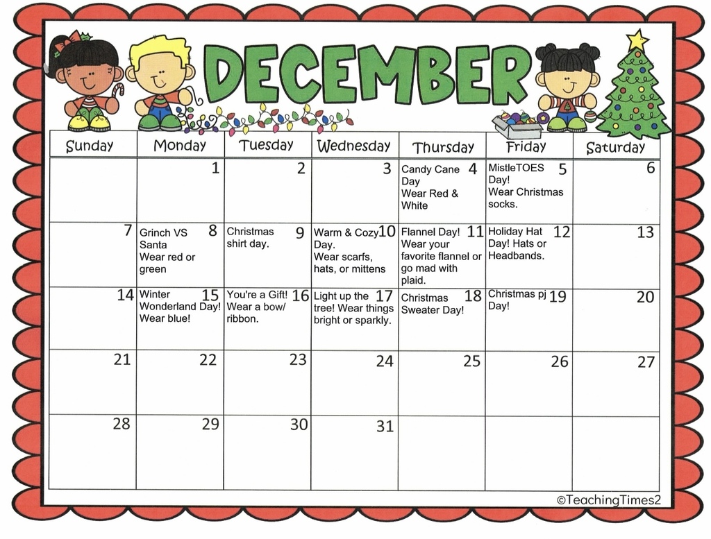 12 Days of Christmas Dress Up Days