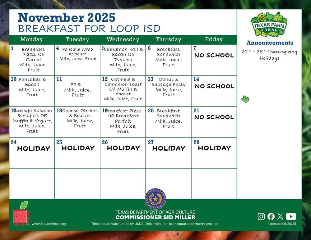 November 2025 Breakfast Menu