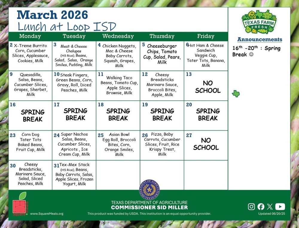 March 2026 Lunch Menu