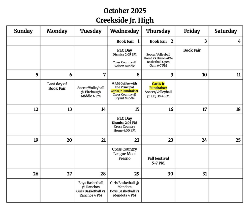 October Calendar