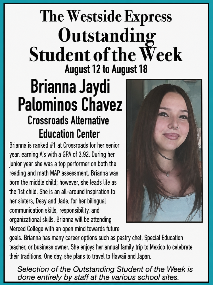 Westside Express Outstanding Student of the Week 8.12.26