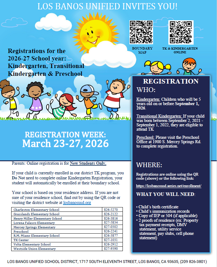 K, TK, and Preschool Registration