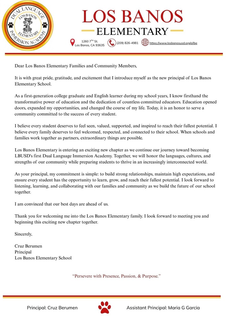 Introduction Letter from LBE Principal