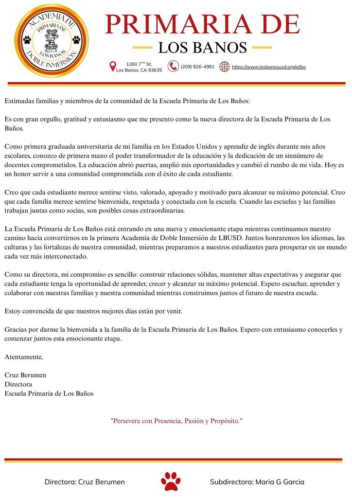 Introduction Letter from LBE Principal