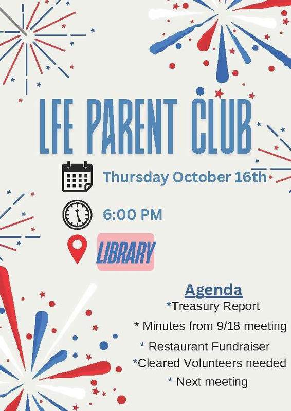LFE Parent Club Meeting English flyer
