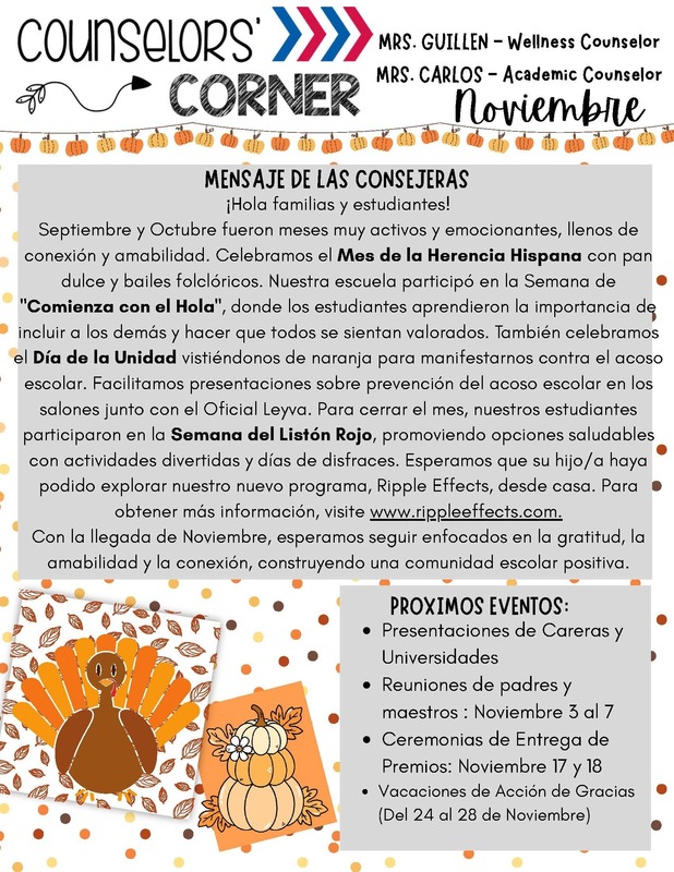 Counselors' corner newsletter spanish