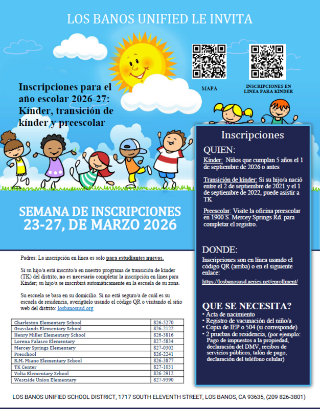 K, TK, and Preschool Registration-Spanish