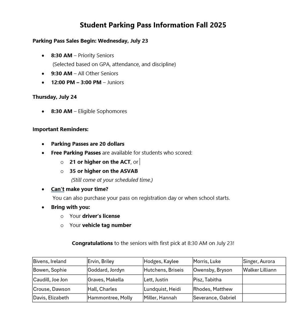 Student Parking Permits
