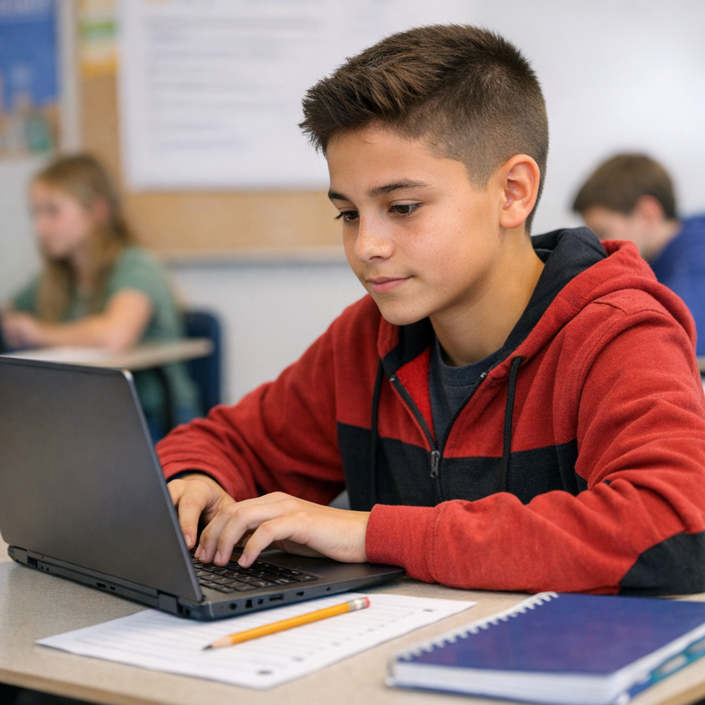 middle school boy taking tcap test