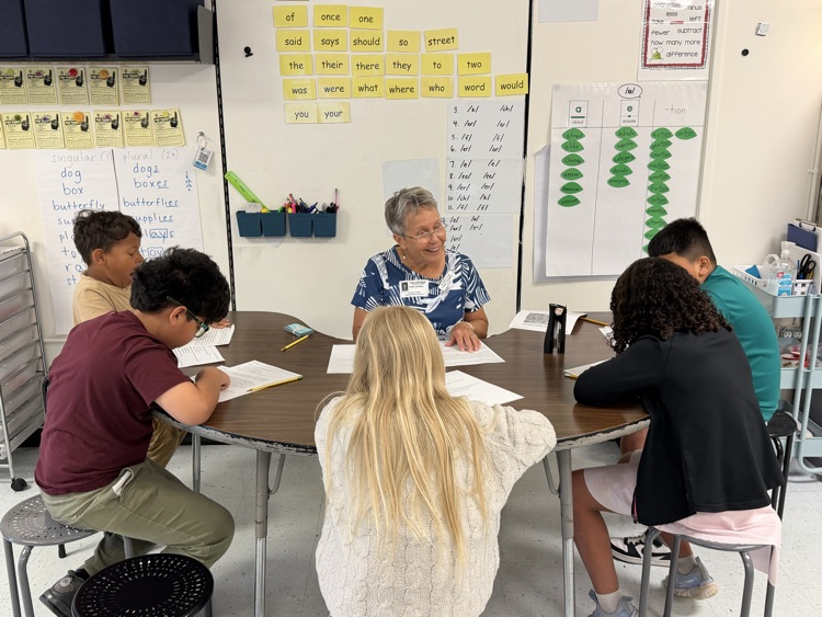 volunteer working with students