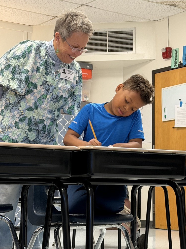 volunteer working with student