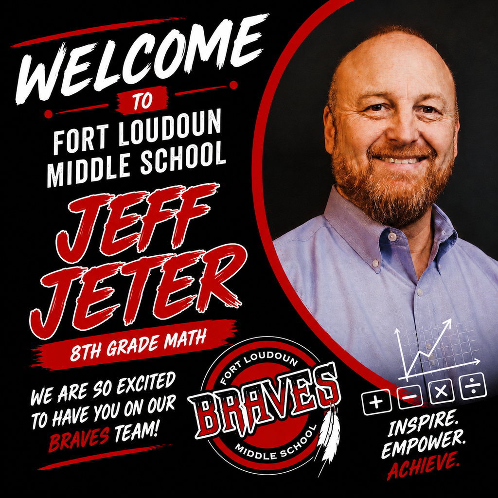 Poster with a man's image, text "Welcome to Fort Loudoun Middle School" and "Jeff Jeter, 8th Grade Math".