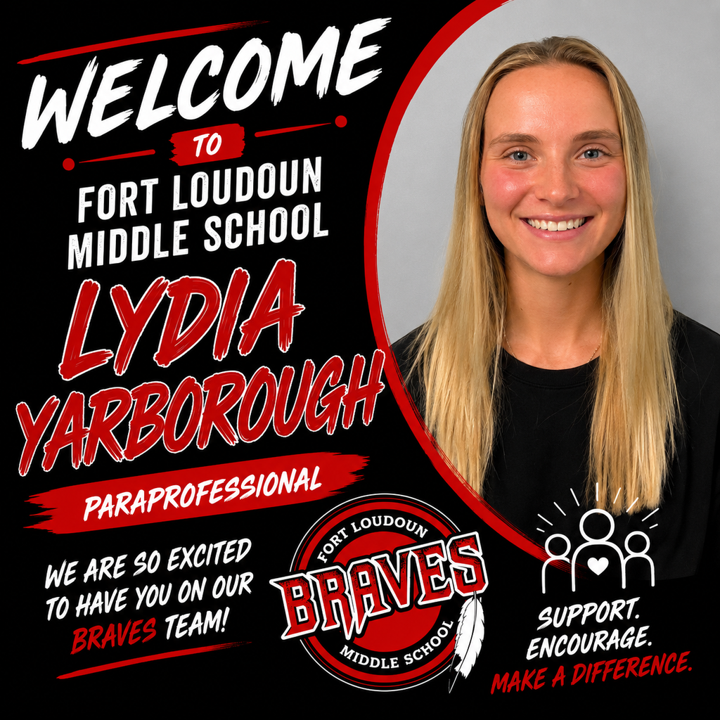 A smiling person with blonde hair stands against a black background. The text reads "Welcome to Fort Loudoun Middle School Lydia Yarborough, Paraprofessional."