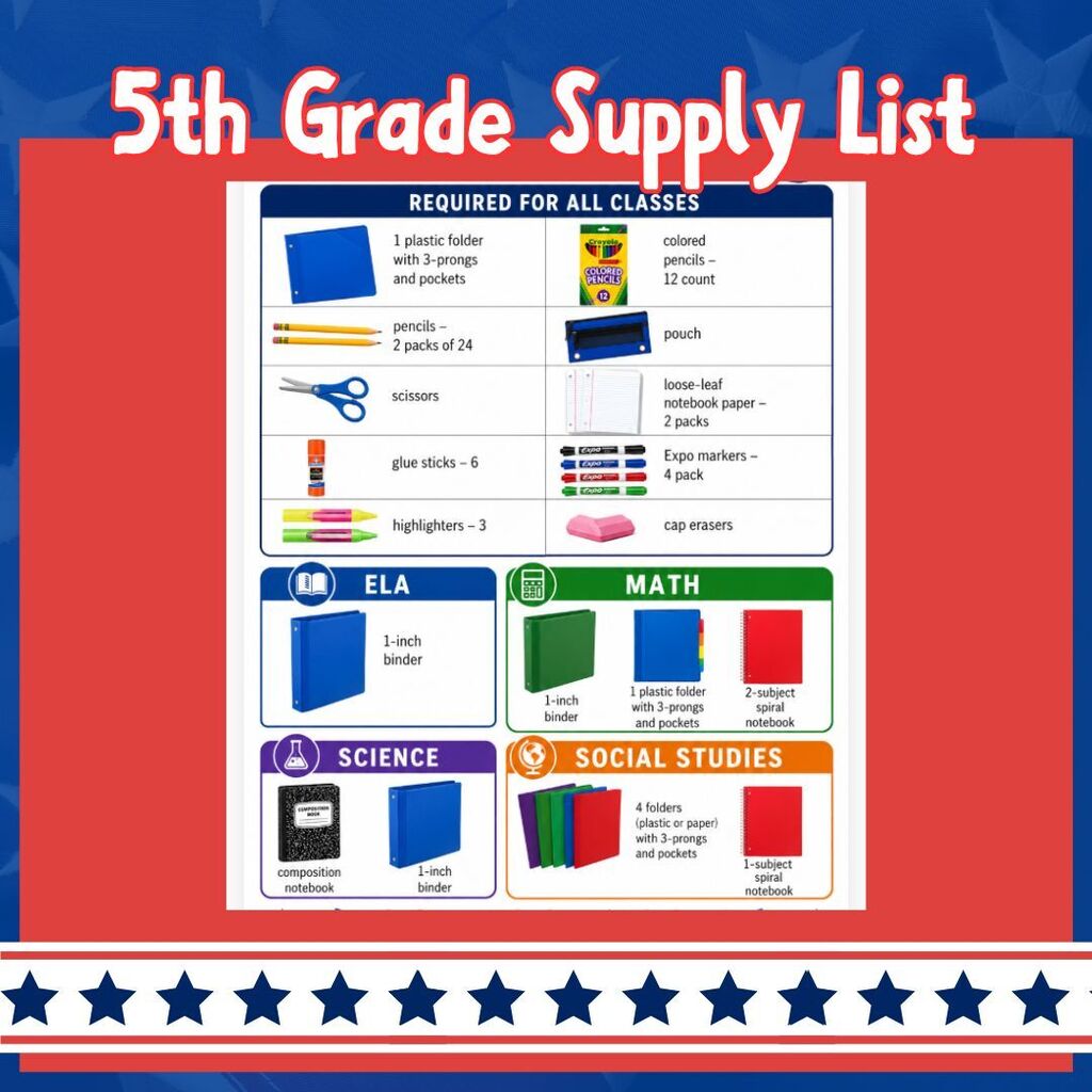 5th grade supply list