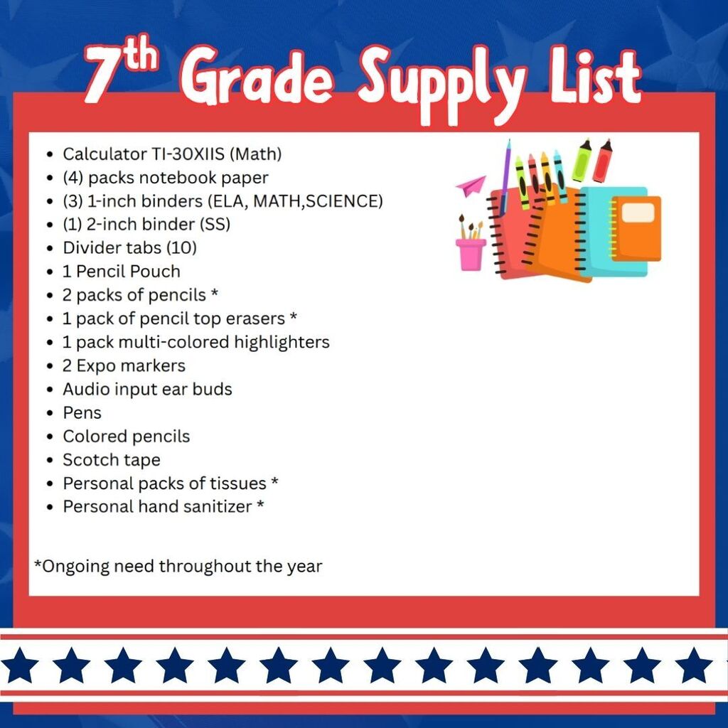 7th grade supply list