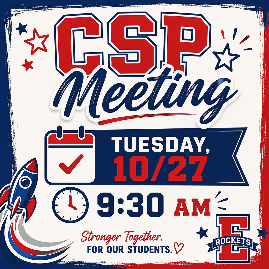 A poster displays a meeting for CSP on Tuesday, October 27th at 9:30 AM. Stars and a rocket graphic are in the corners.