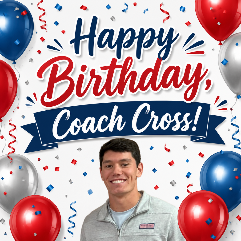 An image celebrating a birthday with balloons, confetti, and a banner. Man in gray jacket, smiling.