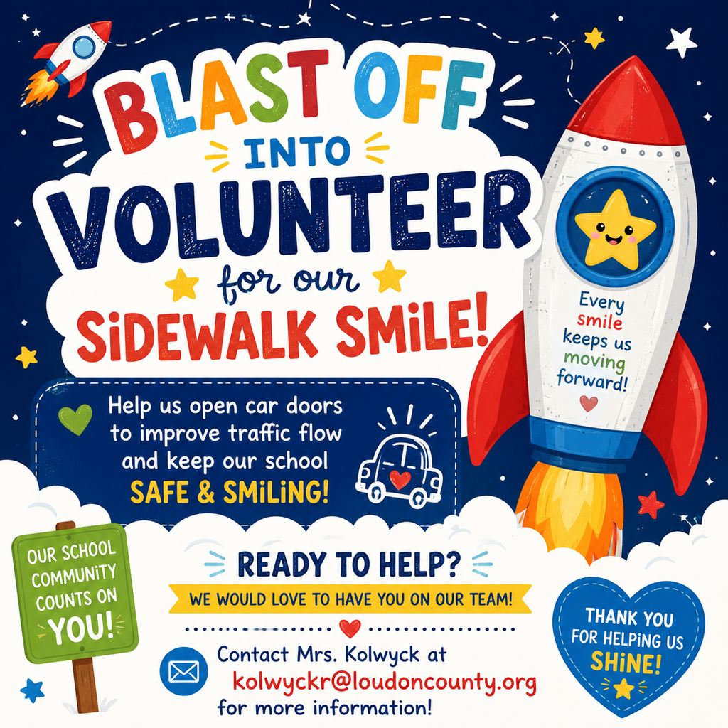 An advertisement poster with a rocket and text "Blast Off Into Volunteer for Our Sidewalk Smile". It contains information about volunteer activities.
