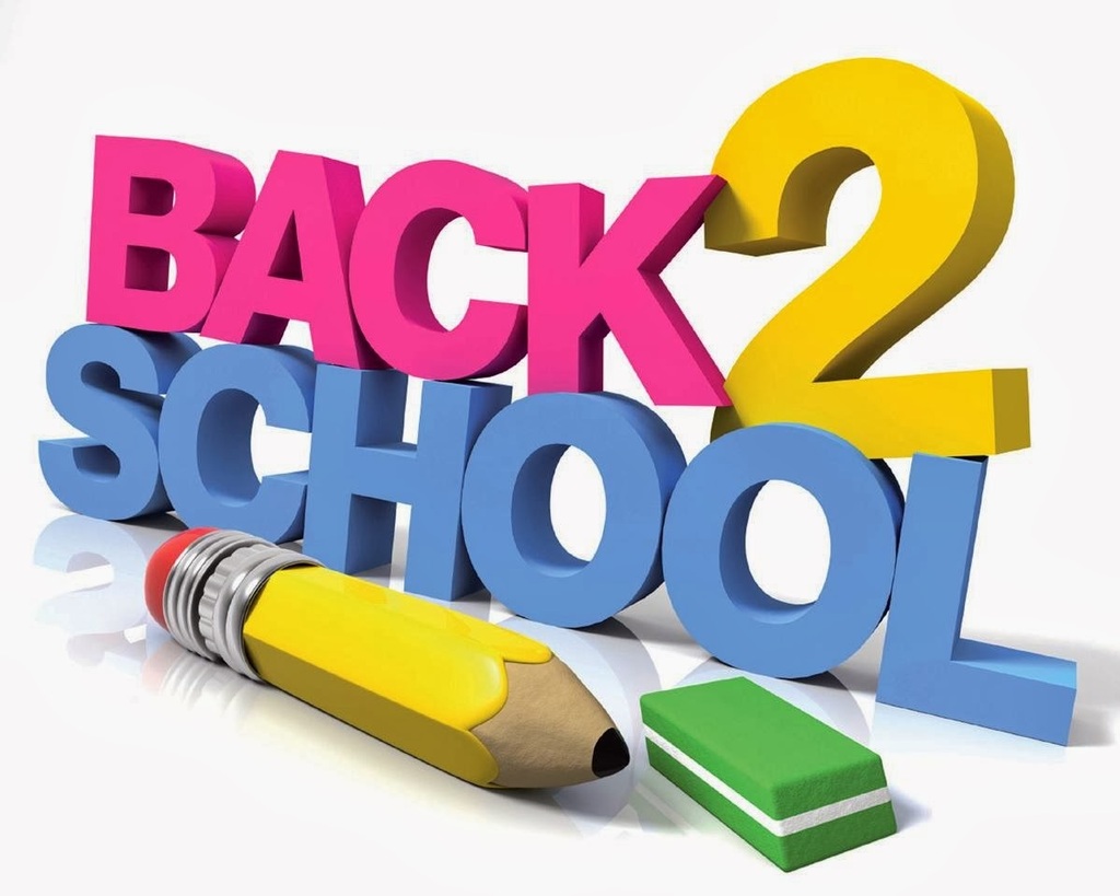 Words "Back 2 School" in blue, pink, and yellow fonts with a pencil and eraser below.