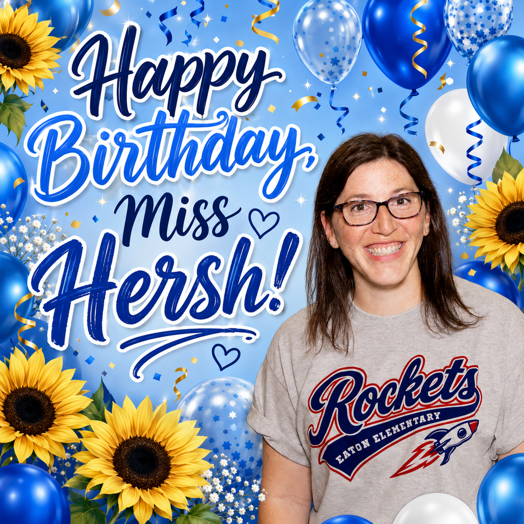 A woman in a Rockets tee, smiling, stands before a blue backdrop with balloons, sunflowers, and confetti.