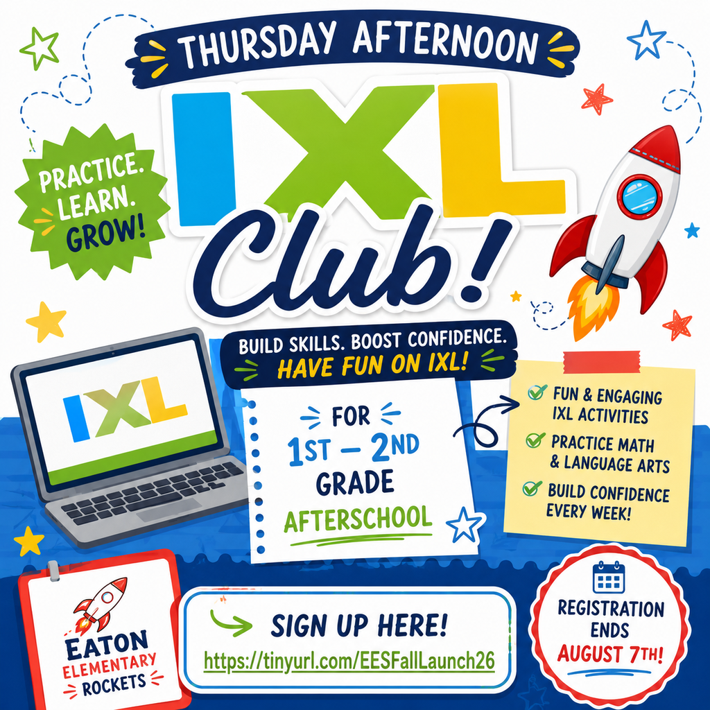 An advertisement for an IXL Club, featuring a rocket, laptop, and text for students in 1st-2nd grade.