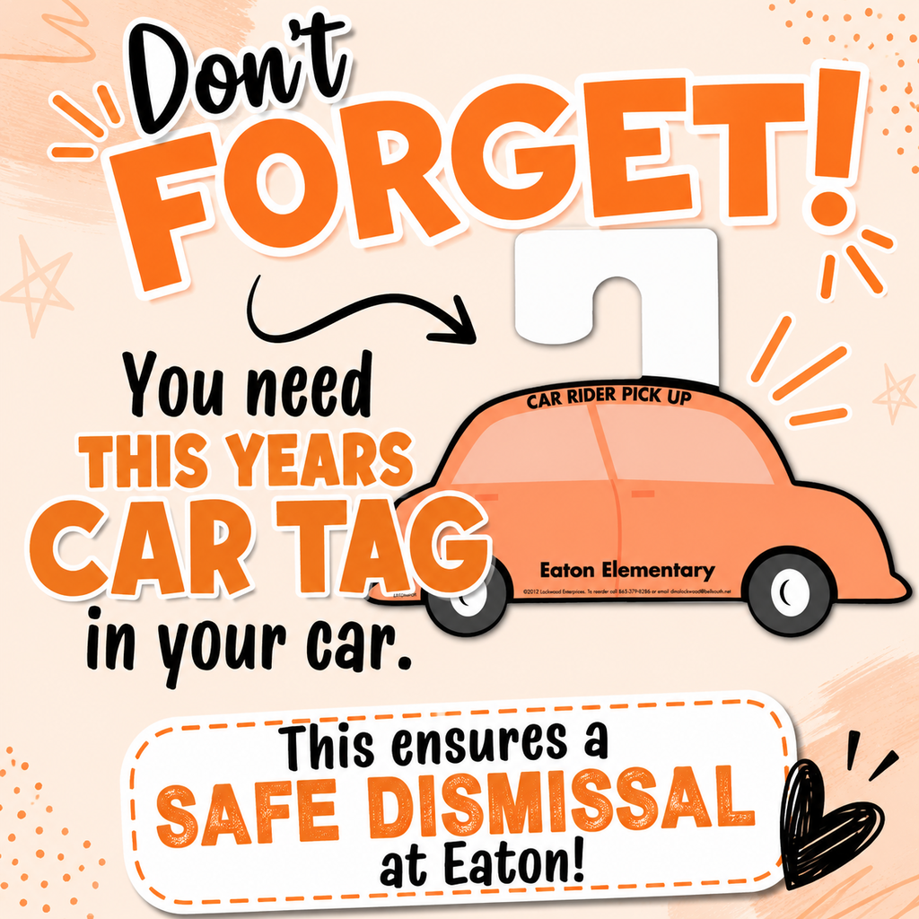 Bright pink background with a car tag reminder. Text reads "Don't FORGET! You need THIS YEARS CAR TAG in your car."