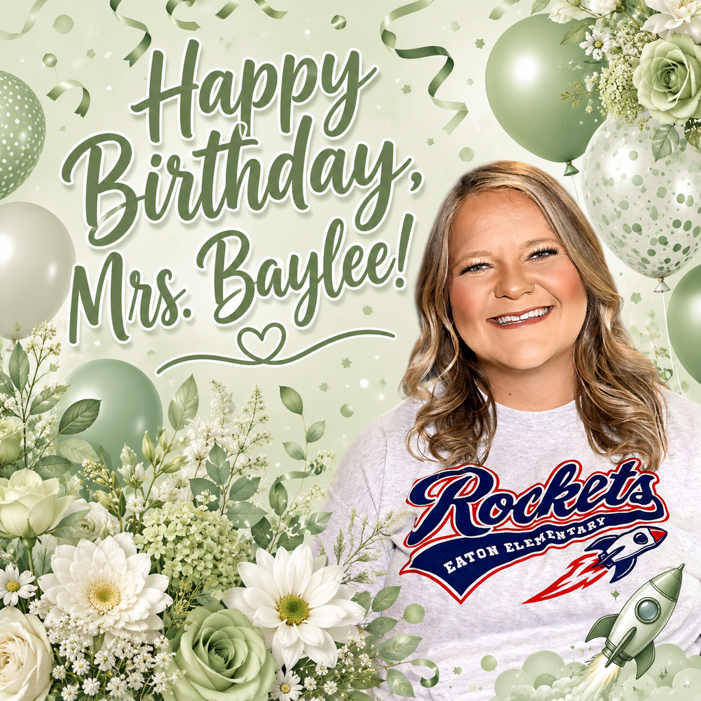A smiling woman with blonde hair poses with a floral background and "Happy Birthday, Mrs. Baylee!" text.