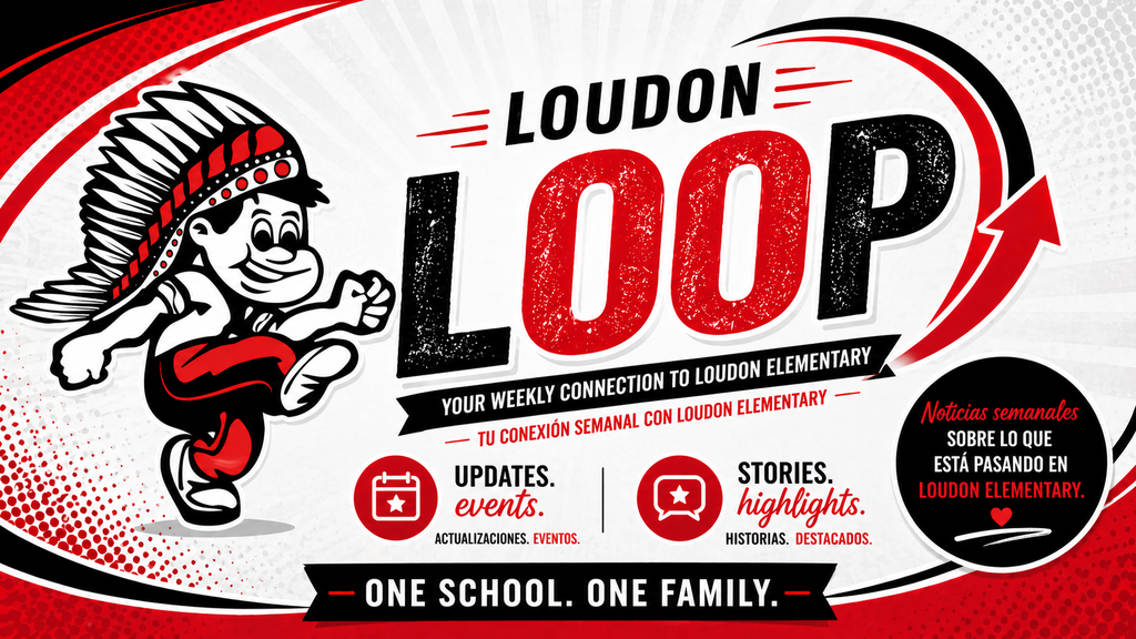 A red and white graphic shows a cartoon character in a Native American headdress running. "Loudon Loop" is written in bold.