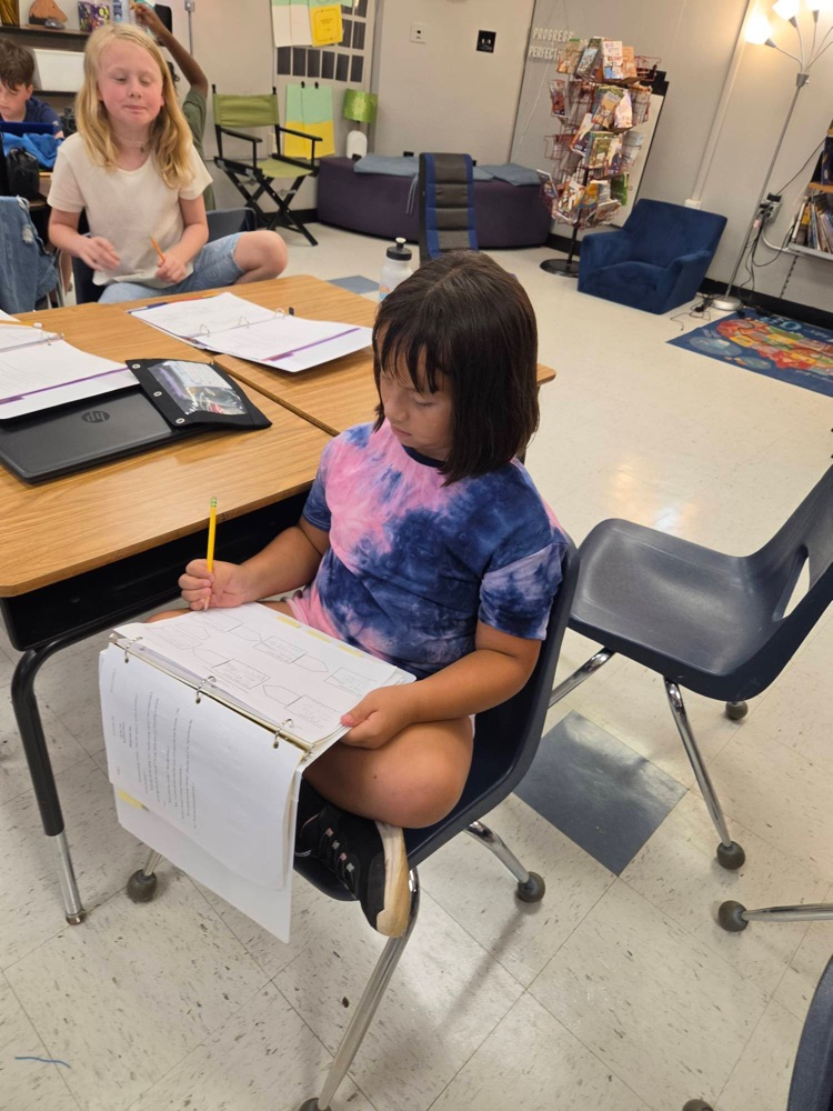 student writing on graphic organizer