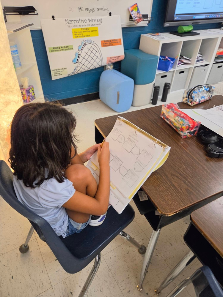 student writing on graphic organizer 