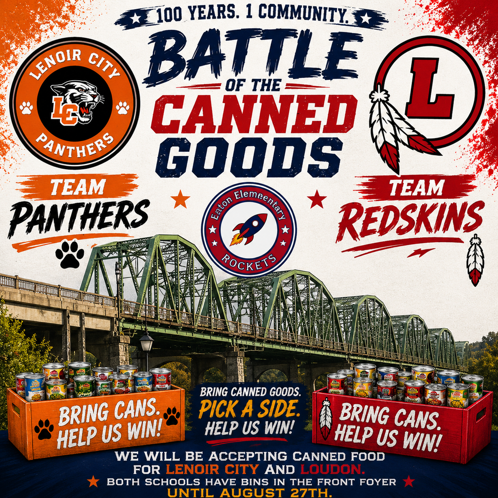 An advertisement for the Battle of the Canned Goods event with a bridge in the background.