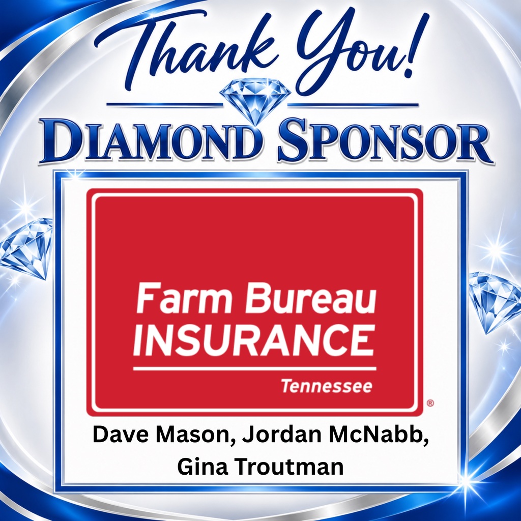 A blue and white graphic features a diamond sponsor badge. Names of individuals appear below the badge.
