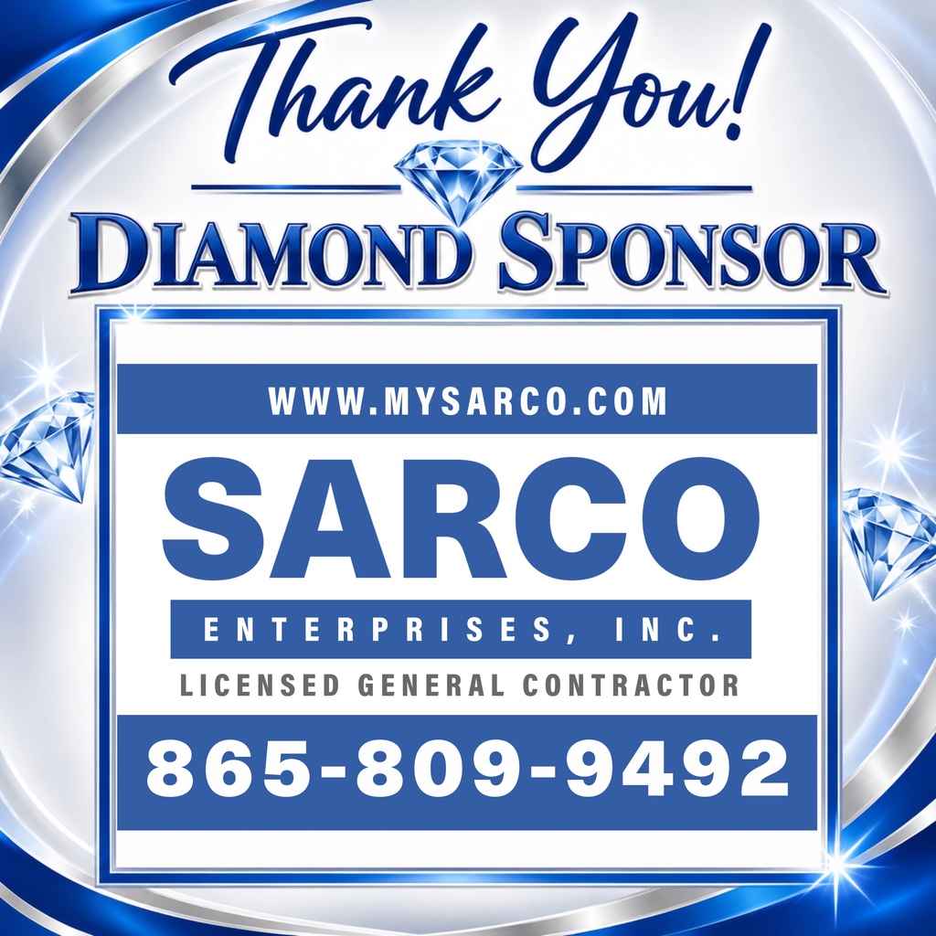 An advertisement with a blue and silver background, displaying a large "Thank You!" and a "DIAMOND SPONSOR" title. It promotes "SARCO Enterprises, Inc." as a licensed general contractor, with website and contact information.