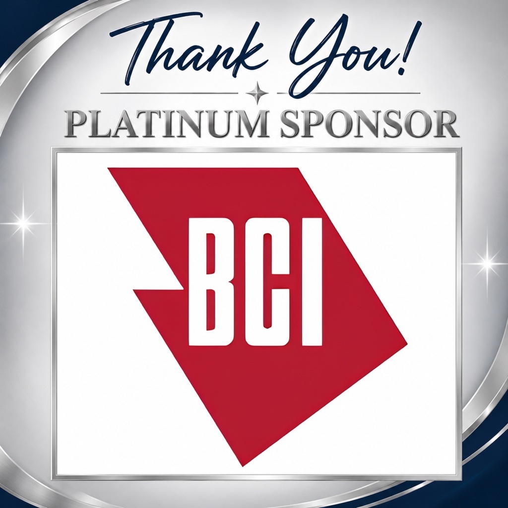 A circular graphic with "Thank You! PLATINUM SPONSOR" text above a red BCI logo.