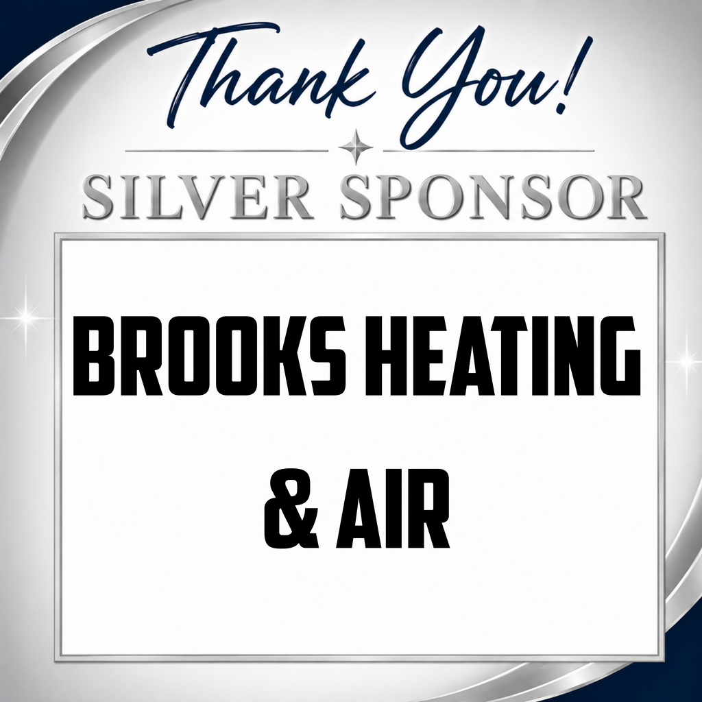 A white background with blue text. "Thank You!" is above "SILVER SPONSOR". "BROOKS HEATING & AIR" is below.