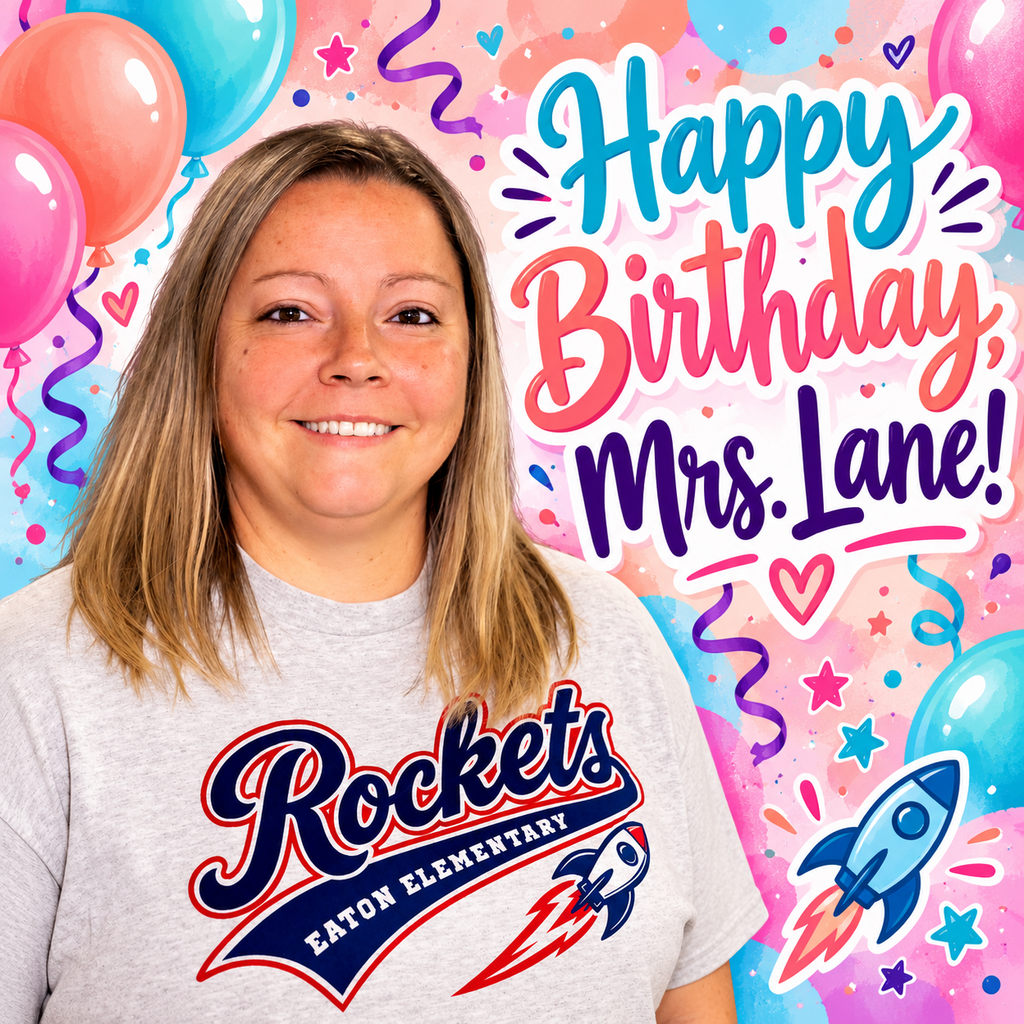 Woman in gray t-shirt with "Rockets" on it standing in front of colorful balloons and party decorations.