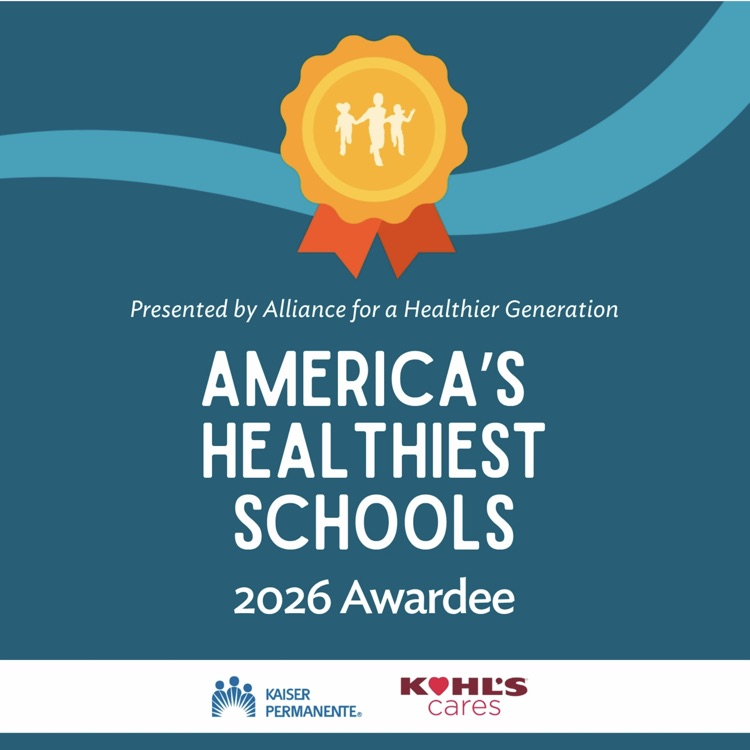 Award badge for America's Healthiest Schools 2026 Awardee with "Presented by Alliance for a Healthier Generation" text
