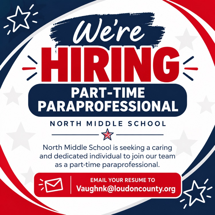 Hiring sign for part-time paraprofessional at North Middle School. Text: "We're Hiring Part-Time Paraprofessional."