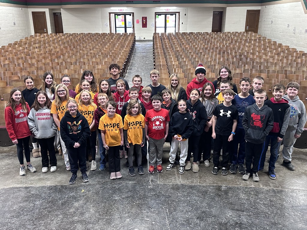 Hope Squad students grouped in front of auditorium seating for a photo.