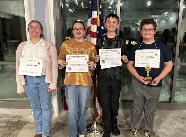 Photo of the Ashland Spelling Bee contestants with their certificates