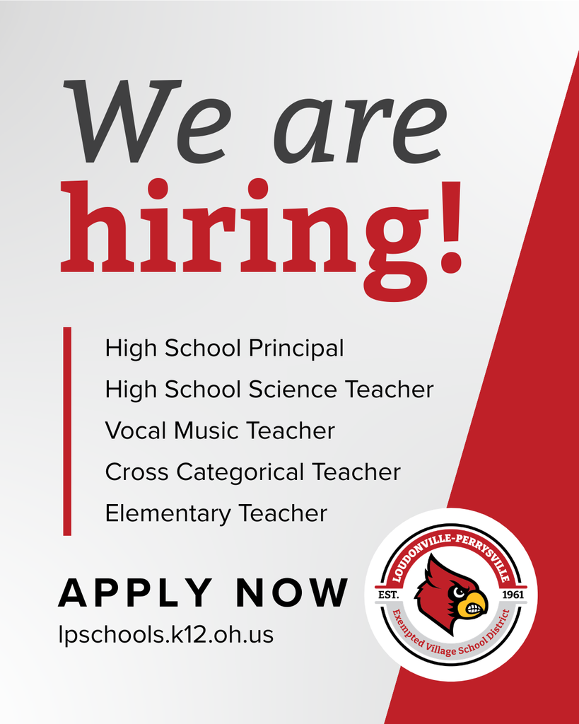 We are hiring! High School Principal, High School Science Teacher, Vocal Music Teacher, Cross Categorical Teacher, Elementary Teacher. Apply now! lpschools.k12.oh.us