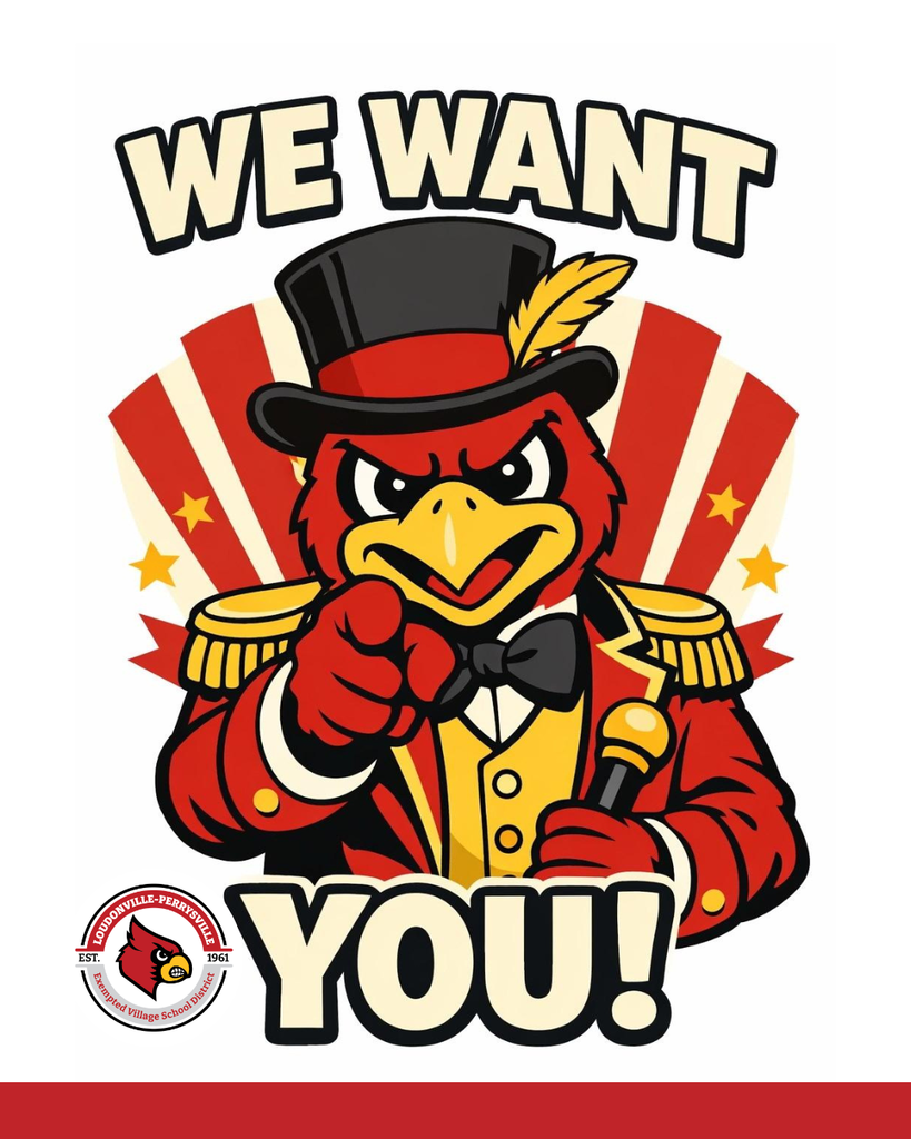 Graphic depicting Tuffy the Redbird saying "We want you!"