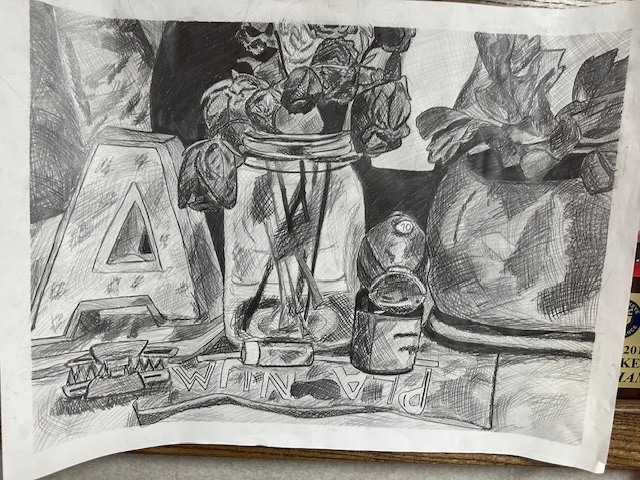 Hand drawn desk scene.
