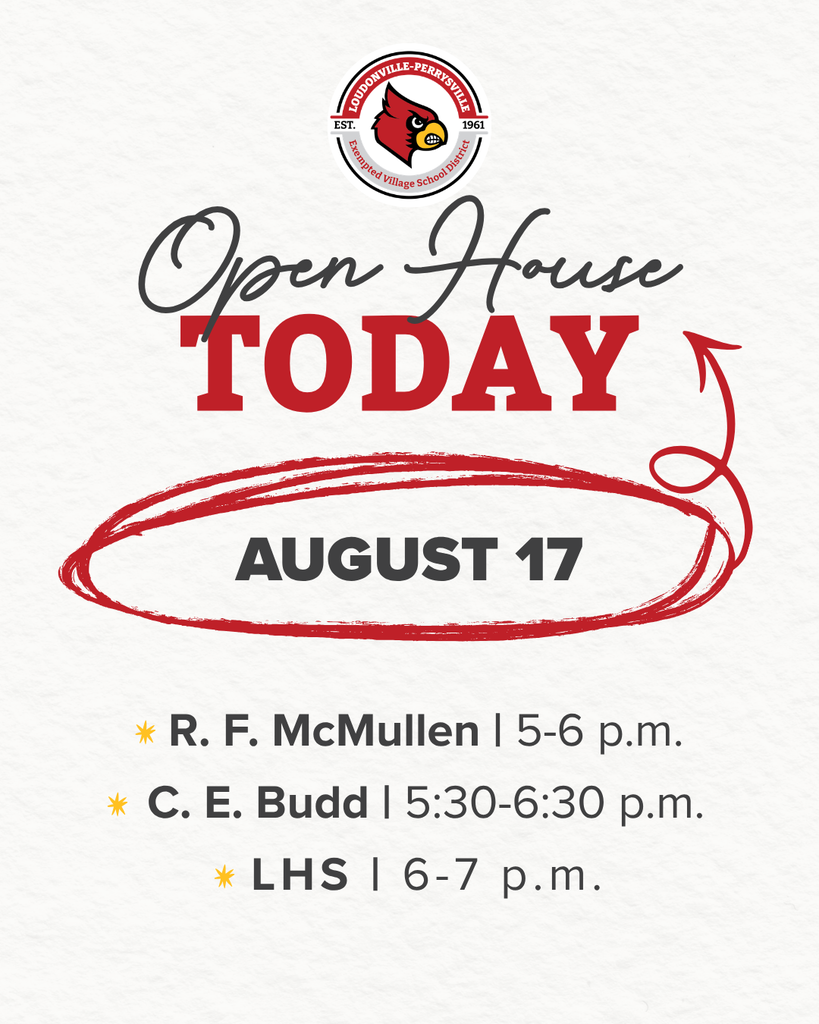Open House Today | August 17 | McMullen 5-6 p.m. | Budd 5:30-6:30 p.m. | LHS 6-7 p.m.