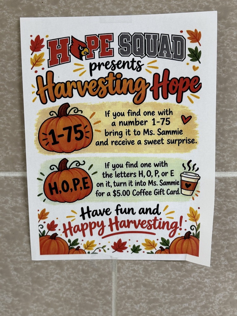 Flyer for Hope Squard Harvesting for Hope activity.