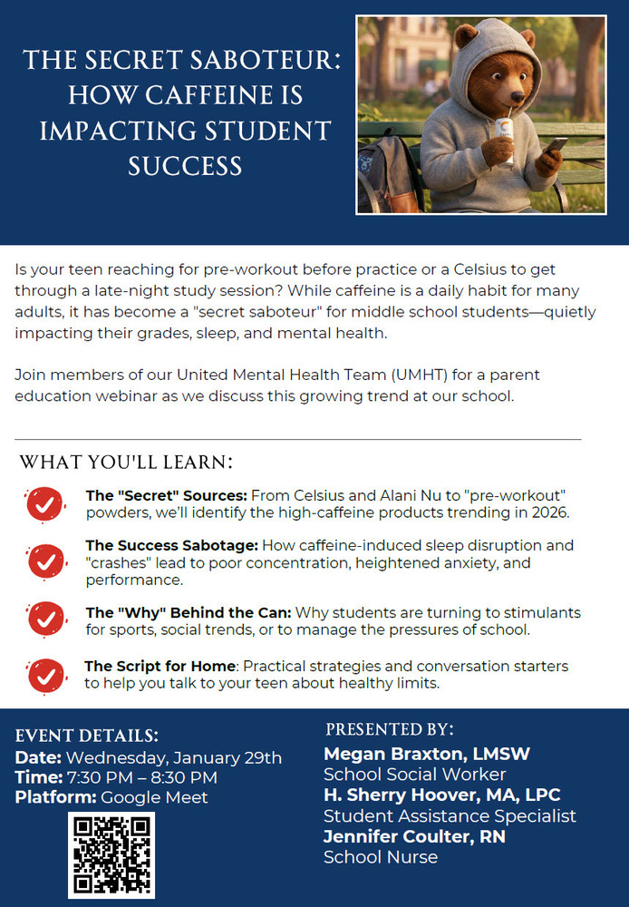 Parent meeting: Caffeine Jan 29 7:30pm