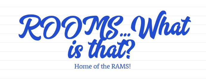 Blue text that reads: Rooms...What is that? Home of the Rams!